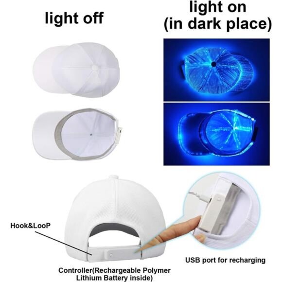 Fiber optic cap LED hat with 7 colors luminous glowing EDC baseball hats USB - Picture 4 of 7